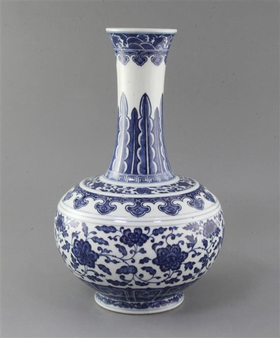 A Chinese blue and white bottle vase, Guangxu six character mark and of the period (1875-1908), h. 37cm